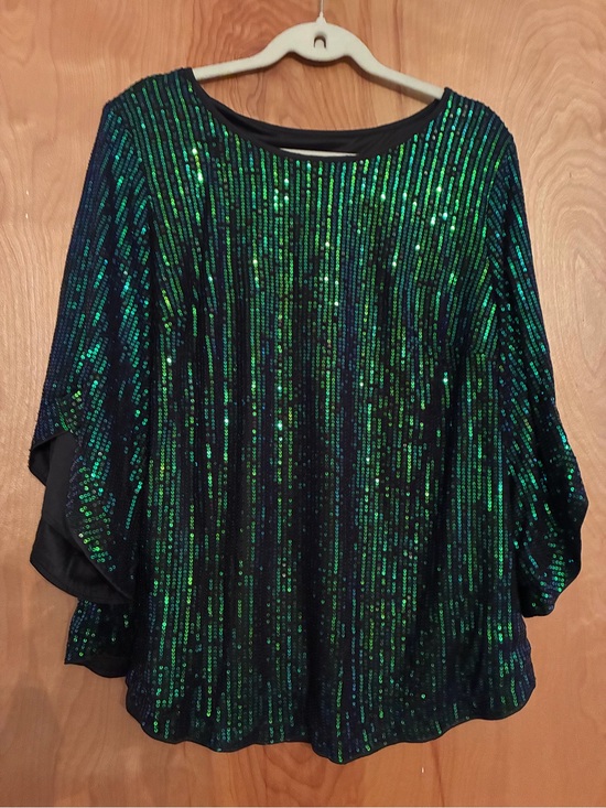 BloomChic Tops - BloomChic Black Top with Green & Blue Sequins